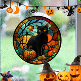 Popxstar Halloween PVC Static Glass Stickers Scary Castle Cat Glass Stickers Non Adhesive Removable Party Home Decorations