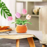 Popxstar Handmade DIY Tulip Flowers Plant Potted Crochet Knitting Kit for Adults and Kids Crochet Starter Knitting Kit