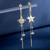 Popxstar New Trend Star Earth Long Tassel Dangle Earrings For Women Planet Crystal Statement Pendant Earrings Wedding Party Jewelry