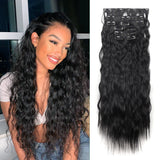 Popxstar Clip In Hair Extensions 6PCS Set Curly 20inch Long Synthetic Clip On Hairpiece Corn Wavy Style For Women Girls Daily Party