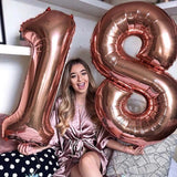 Popxstar 32inch Number 18 Balloon Silver Rose Gold Blue Pink Color Digit Foil Balloons For Boy Girl 18th Birthday Anniversary Party Decor