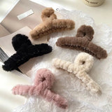 Popxstar 13CM Woman Extra Large Coat hanger Design Plush Hair Claw Barrettes Girl Senior Hair Clips Autumn and Winter Hair Accessories