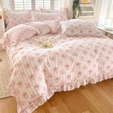 Popxstar New Ruffles 100% Cotton Duvet Cover Set or Single Duvet Covers Floral Princess Style All Cotton Quilt Cover Queen Blanket Cover