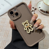 Popxstar Korean Cute Cartoon 3D Coffee Bear Phone Case For iPhone 11 Case iPhone 13 12 14 16 15 Pro Max XR XS 7 8 Plus SE 2020 Soft Cover