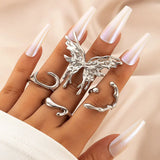 Popxstar Punk Silver Color Liquid Butterfly Rings Set For Women Fashion Irregular Wave Metal Knuckle Rings Aesthetic Egirl Gothic Jewelry