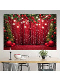 Popxstar Merry Christmas and Happy New Year Photo Background - Red Snowflakes and Christmas Ball Theme, Suitable for Family Gatherings