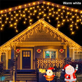 Popxstar NEW Christmas Decorations Lights Solar Icicle Curtain Lights 8 Modes Outdoor Waterproof Garden Party New Year Decoration