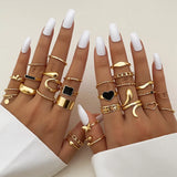 Popxstar Exaggerated Punk Rings Set Snake Heart Chain Butterfly Gold Color Metal Finger Ring for Women Fashion Jewelry Gift