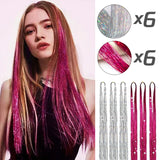 Popxstar Tinsel Hair Extension 12pcs Glitter Sparkling Shinny Fairy Hair Accessories for Women and Girls for Christmas New Year Halloween