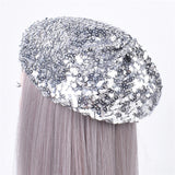 Popxstar Women Fashion Sequin Beret Hats Ladies Magical Color Changing Stage Performance Cap Girl Glitter Hat