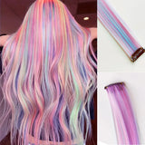 Popxstar Clip in One Piece Hair Extension 6pcs/pack Unicorn Color Rainbow Pink Blue Purple Mixed Color Clip in Synthetic Hair Accessories