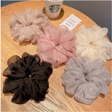 Popxstar Woman Large Solid Color Chiffon Scrunchies Girls Sweet Rubber Band Lady Hair Accessories Hair Ties Ponytail Holders Ornaments