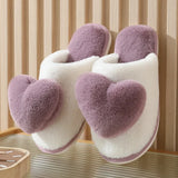 Popxstar Heart-Shaped Slippers Women Fashion Funny Cotton Shoes Plush Warm Soft Sole Indoor Bedroom Slides Woman Winter Fur Slippers