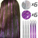 Popxstar Tinsel Hair Extension 12pcs Glitter Sparkling Shinny Fairy Hair Accessories for Women and Girls for Christmas New Year Halloween