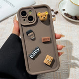 Popxstar Korean Cute Cartoon 3D Coffee Bear Phone Case For iPhone 11 Case iPhone 13 12 14 16 15 Pro Max XR XS 7 8 Plus SE 2020 Soft Cover