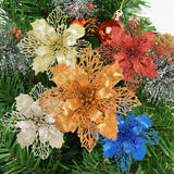 Popxstar 10Pcs 9-16cm Artificial Christmas Flowers Xmas Tree Decoration Glitter Red Poinsettia Flowers For Home Navidad New Year Ornament