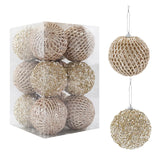 Popxstar 12pcs 8cm Christmas Tree Balls Ornaments Glitter Gold White Bauble Pendants Xmas Tree Hanging Decoration For Home Noel New Year