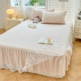 Popxstar shabby chic 1PCS Pink Elegant Princess Bed Skirt Non-slip Mattress Cover Ruffled Lace Solid Color Bedsheet Protector Bedspread No Pillowcase