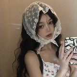 Popxstar New Head Scarf Embroidered Triangle Lace Wrap Shawl Transparent Floral Print Bandana Long Scarves Scarf Foulard Knit for Women