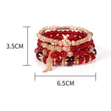 Popxstar 4Pcs/Set Boho Colorful Beads Bracelet Set For Women Fashion Tassel Charm Glass Beaded Chain Wristband Female Jewelry Gift