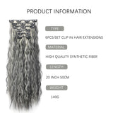 Popxstar Clip In Hair Extensions 6PCS Set Curly 20inch Long Synthetic Clip On Hairpiece Corn Wavy Style For Women Girls Daily Party