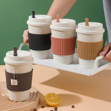 Popxstar 450ML Coffee Cups With Lids Wheat Straw Reusable Portable Coffee Cup Dishwasher Safe Coffee Mug Coffee Tea Travel Cups