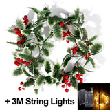 Popxstar 2M Christmas Garland with Light Artificial Red Berry Holly Leaves Ivy Vine Rattan Wreath for Christmas Tree Ornament Home Decors