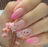 Popxstar 24Pcs Almond Fake Nails Gradient Pink Flower Designs Full Cover False Nails for Women Spring Summer Press on Nails Tips 2024