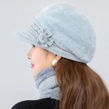 Popxstar Hot Women Winter Hat Keep Warm Cap Add Fur Lined Hat And Scarf Set Warm Hats For Female Casual Rabbit Fur Winter Knitted Hat