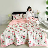 Popxstar Simple Summer Washed Cotton Quilt Girl Comfortable Skin Friendly Breathable Material Fluffy Soft Thin Quilted Queen Size Blanket