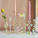 Popxstar Glass Candle Holder Home Decor Nordic Rainbow Vase Flower Table Living Room Decoration Candlestick Holder for Wedding