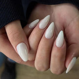 24pcs Press on Nails Short Almond White Press on Nails Solid Color Sweet French Tip Press on Nails Cute Nail