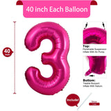 Popxstar 40 inch Hot Rose Pink Number Balloons, Big Huge Number Foil Helium Balloons Birthday Party Celebration Decoration Large globos,