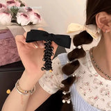 Popxstar Sweet Elastic Spiral Shining Pearl Telephone Wire Hairband Bowknot Ponytails Braid Head Rubber Hair Tie Rope Women Accessories