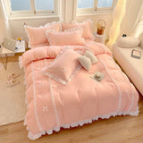 Popxstar room inspo ideas Korean Princess Style Bedding Sets Ins Lace Bowknot Duvet Cover Fitted Sheet For Girl Woman Home Bedroom Kawaii Bed Linens