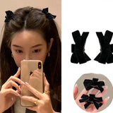 Popxstar Sweet Black Red Bow Small Hair Claw Clip Princess Velvet Bow Hair Clip Claw Clamp Headwear Girls Women Korean Hair Styling Tools