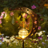 Popxstar Moon Fairy Solar Lights Outdoor Garden Decorations Crackle Glass Globe with Angel Pathway Stake Light Waterproof Lights for Path