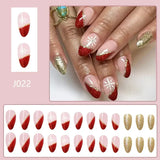 Popxstar 24pcs French Wearable Press on Nails Christmas Almond Fake Nails Detachable Nail Flower False Nails Накладные Ногти Postizas 네일팁