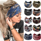 Popxstar New Boho Flower Print Wide Headbands Vintage Knot Elastic Turban Headwrap for Women Girls Cotton Soft Bandana Hair Accessories