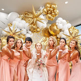 Popxstar 121Pcs White and Gold Balloons Garland Arch Kit with Starburst Foil Balloons for Wedding Anniversary Birthday Party Decorations