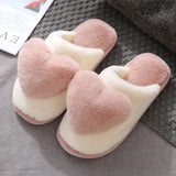 Popxstar Heart-Shaped Slippers Women Fashion Funny Cotton Shoes Plush Warm Soft Sole Indoor Bedroom Slides Woman Winter Fur Slippers