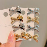 Popxstar Korean Sweet Cool Y2K Girls PU Bow Hairpin Fashion Design Korean Personality Silver Leather Hair Clip Female Hair Accessories