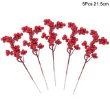 Popxstar 5Pcs Christmas Red Berry Articifial Flower Pine Cone Branch Christmas Tree Decorations Ornament Gift Packaging Home DIY Wreath