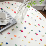 Popxstar High Quality Lace Tablecloth Pure White Round Table Cloths Transparent Colorful Flower Wild Rose Embroidery Garden Balcony Decor