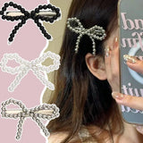 Popxstar New Korean Fashion Women Pearl Hair Clips Pins Cute Girls Pearl Hairclip Bows Hairpin Metal Hair Clips Y2k Girl Hair Accessories