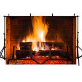 Popxstar Fireplace Fire Flame Background Winter Brick Wall firewood  Christmas  Backdrop Decoration Customize Photography Studio Props