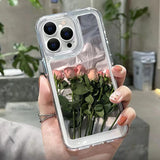 Popxstar Rose Flower Phone Case For iPhone 14 Pro Case for iPhone 11 16 Pro 13 12 15 Pro Max XR XS X 7 8 SE Soft Shockproof Clear Cover