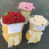 Popxstar 1pcs Knitting Flower Rose Bouquet Knit Flower Hand-Knitted Fake Flower Handmade Crochet Floral Wedding Party Home Decor Gifts