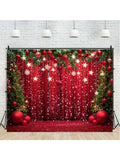 Popxstar Merry Christmas and Happy New Year Photo Background - Red Snowflakes and Christmas Ball Theme, Suitable for Family Gatherings