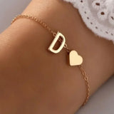 Popxstar 26 English Initial Letter Bracelets for Lovers Women Men DIY Personalized Name Alloy Heart-shaped Bracelets Jewelry Anniversary